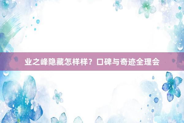 业之峰隐藏怎样样？口碑与奇迹全理会